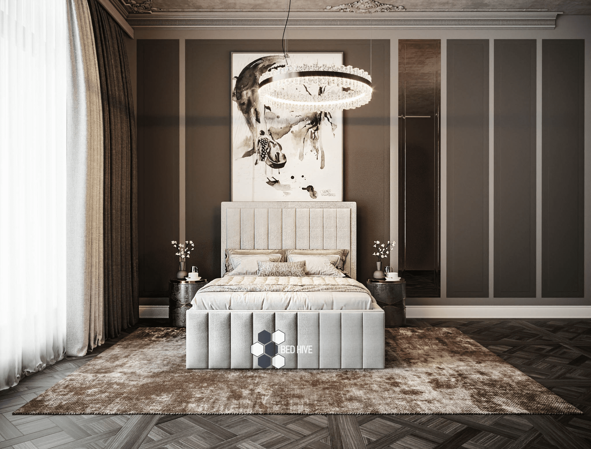 Largo Grande Chesterfield Designer Bed, line bed, stripe line bed, spanel bed