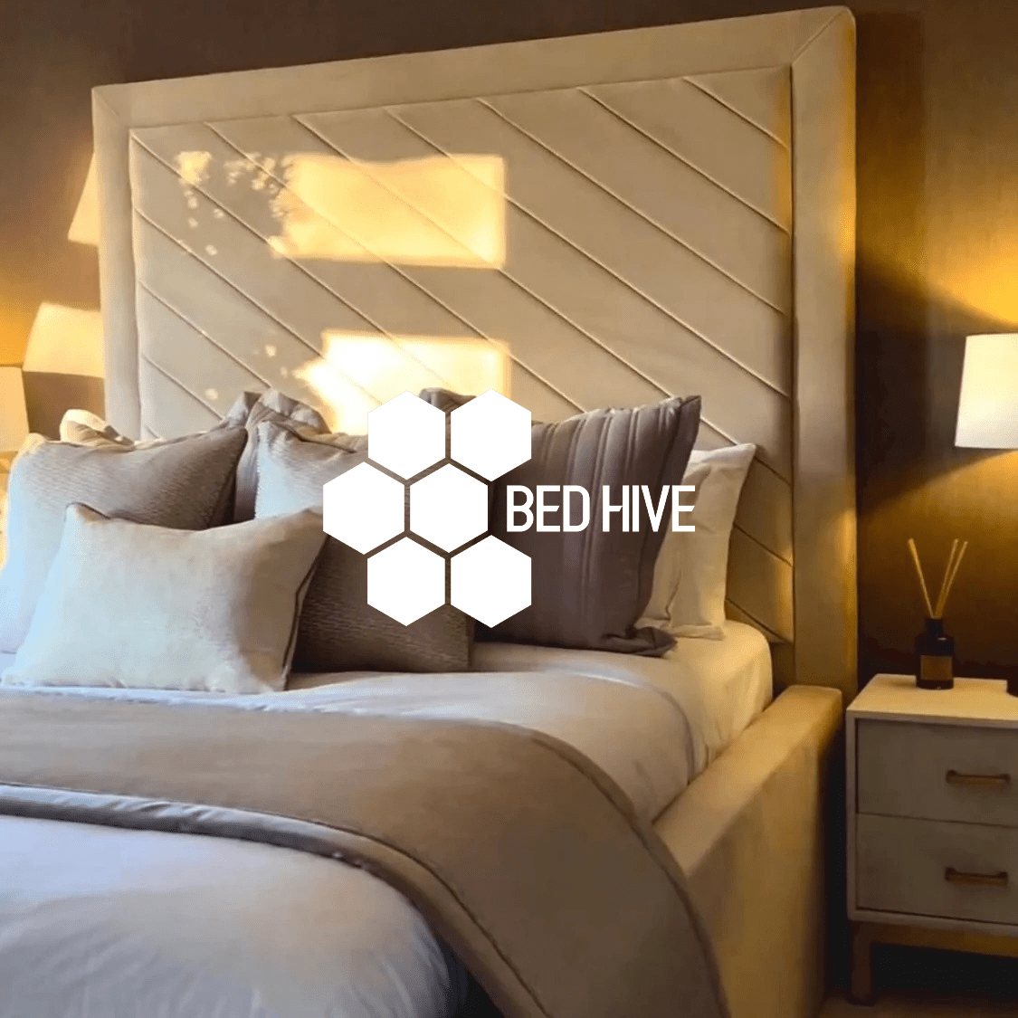 Hermes Chesterfield Lines Upholstered Fabric Bed Frame