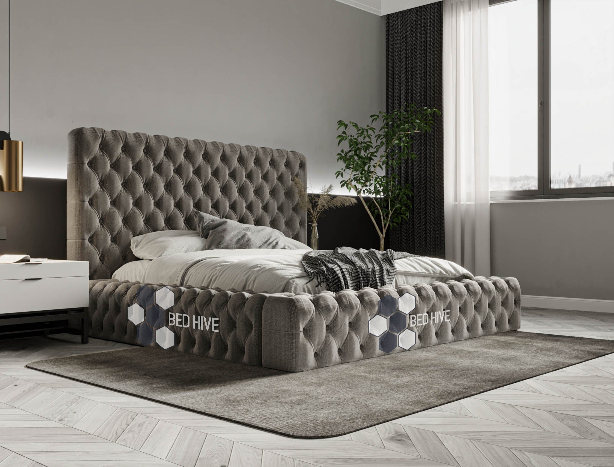 Ambassador Chesterfield Bed Frame, Chesterfield bed, Grey bed, bed frame, upholstered bed, new bed