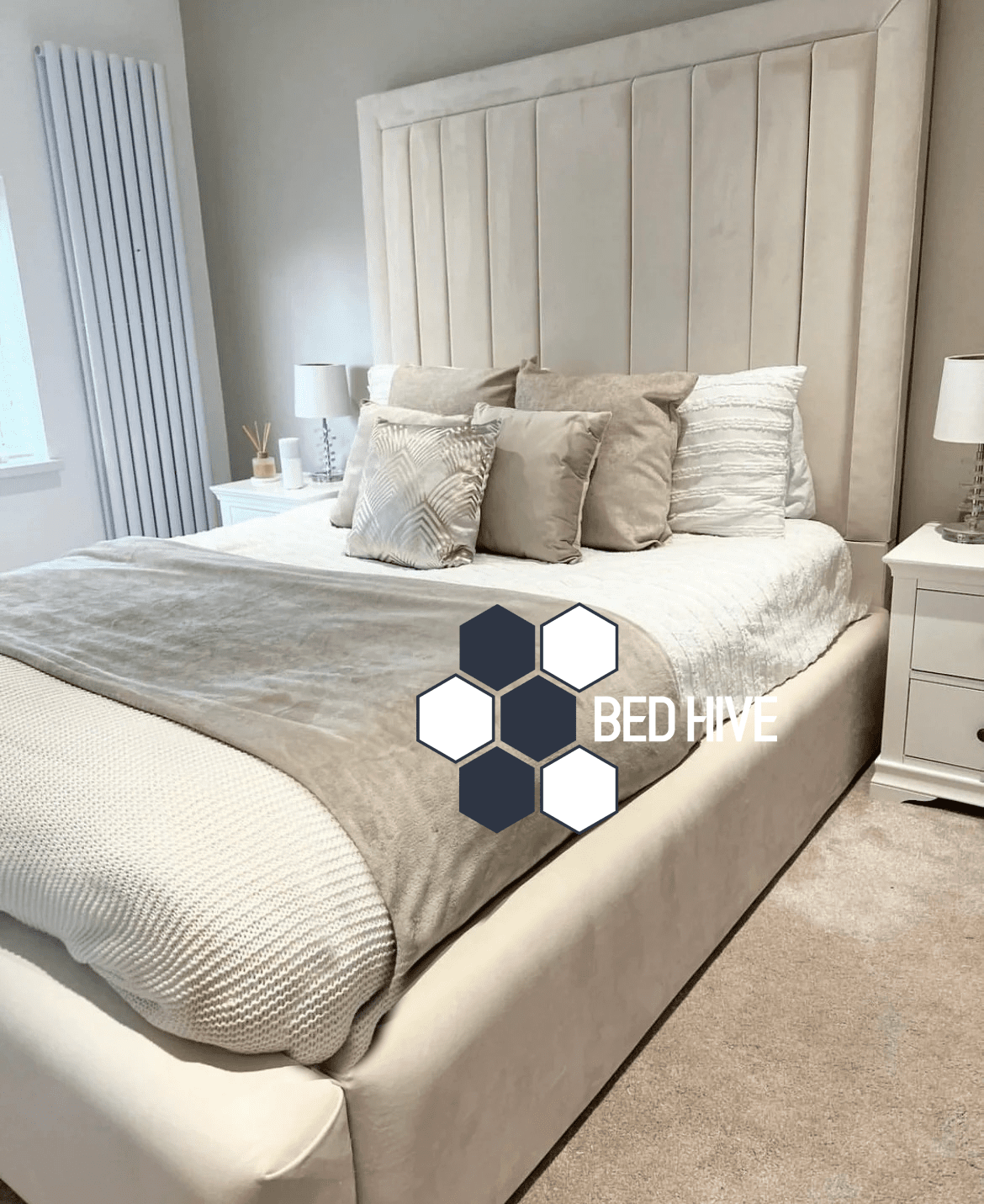 Oasis Panel Strip Lines Fabric Upholstered Bed