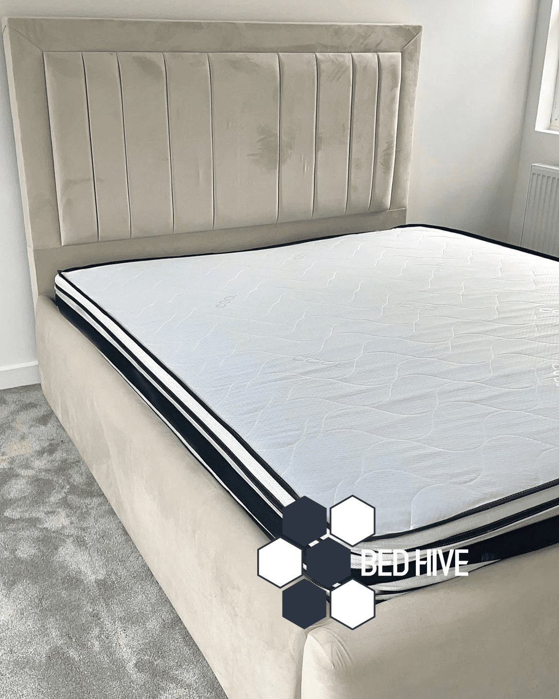 Oasis Panel Strip Lines Fabric Upholstered Bed