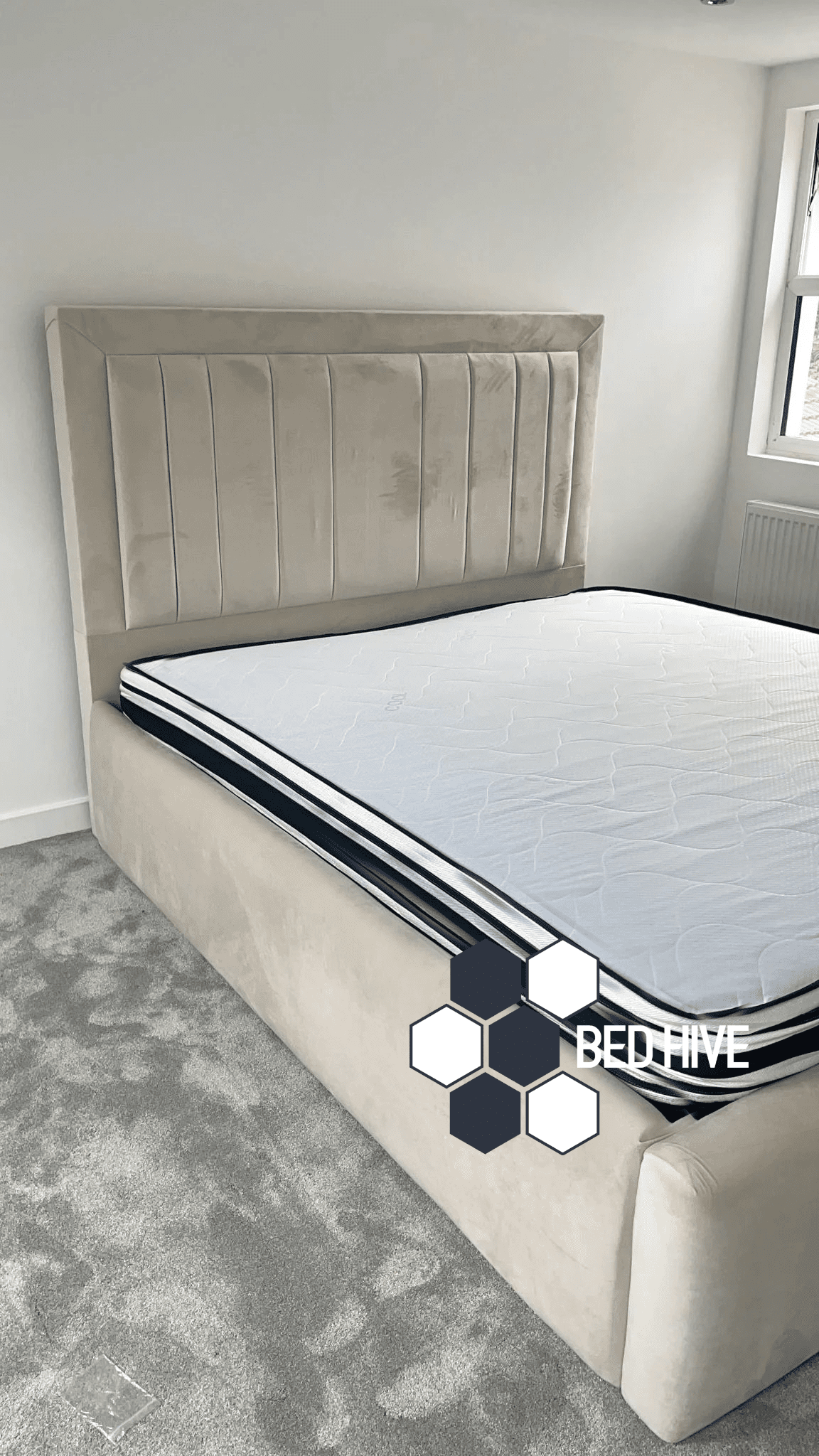 Oasis Panel Strip Lines Fabric Upholstered Bed