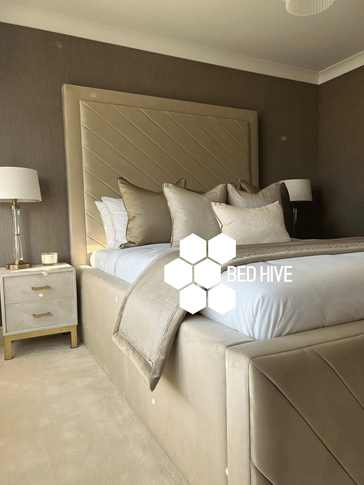 Hermes Chesterfield Lines Upholstered Fabric Bed Frame