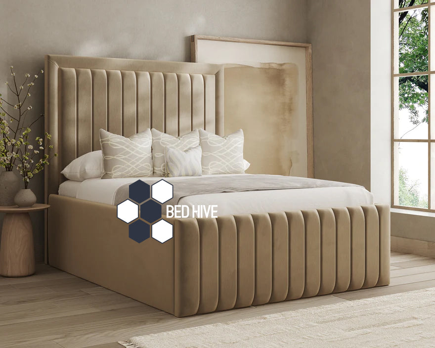 Samson Rosie Panel Upholstered Stripe Line Chesterfield Bed Frame