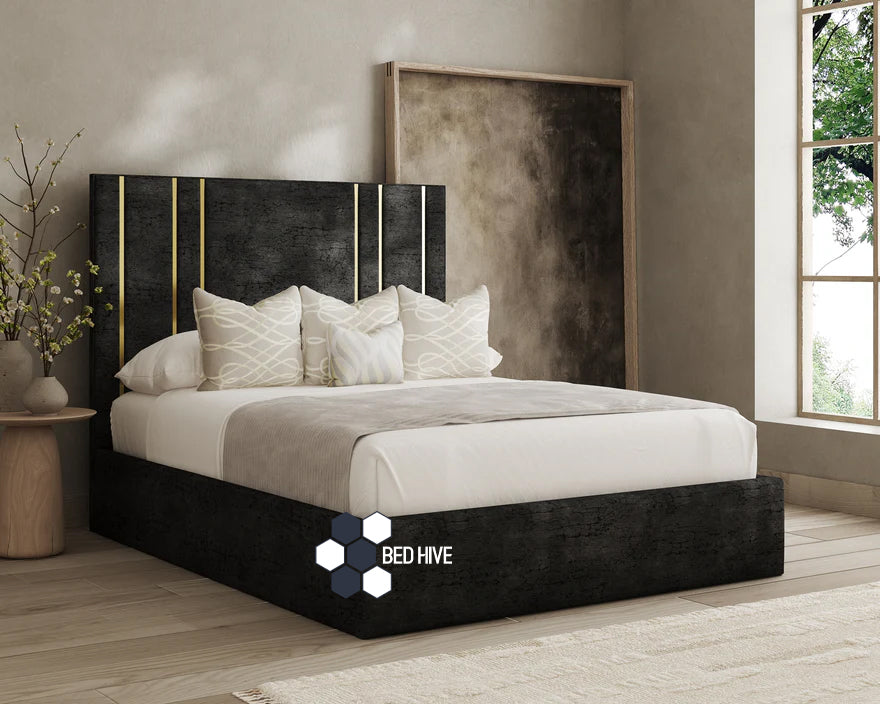 Jason Gold Stripe Lines Bed Frame With Optional Storage