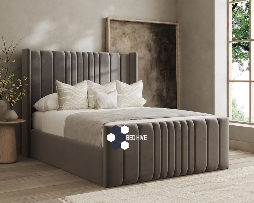 Preston Stripe Lines Winged Bed Frame With Optional Storage