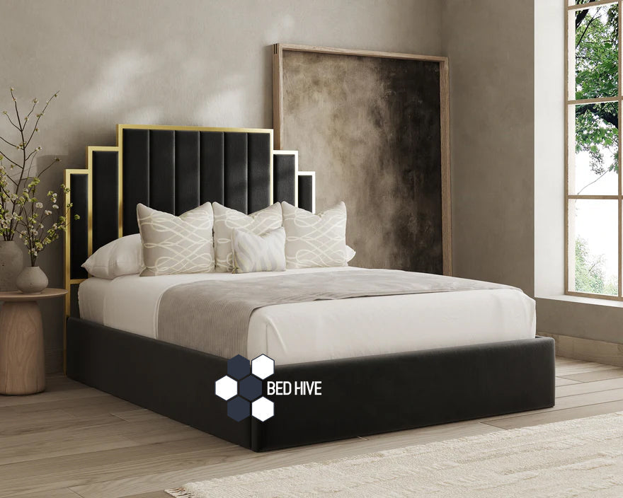 Maya Gold Strip Chesterfield Upholstered Bed Frame With Optional Storage