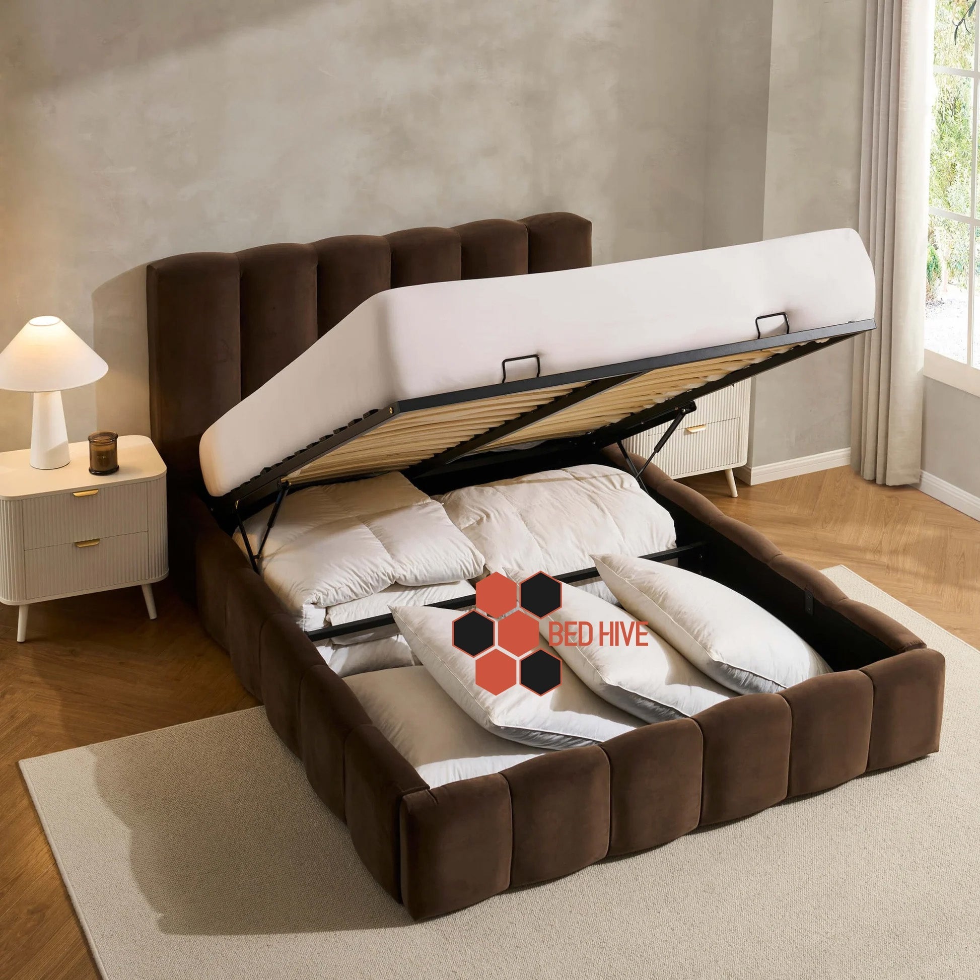 Marlene Bubble Cloud Bed With Optional Ottoman Gas Lift Storage