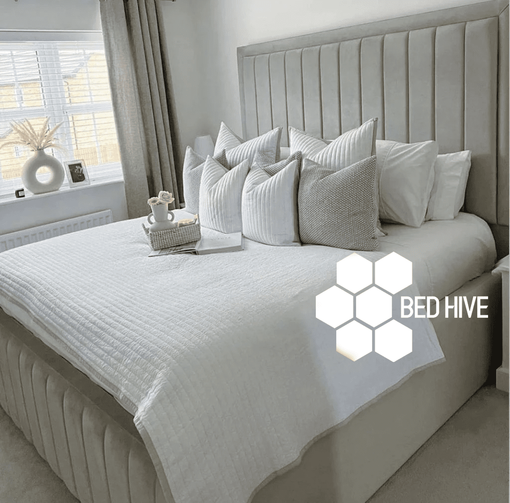 Rosie Panel Upholstered Stripe Line Chesterfield Bed Frame