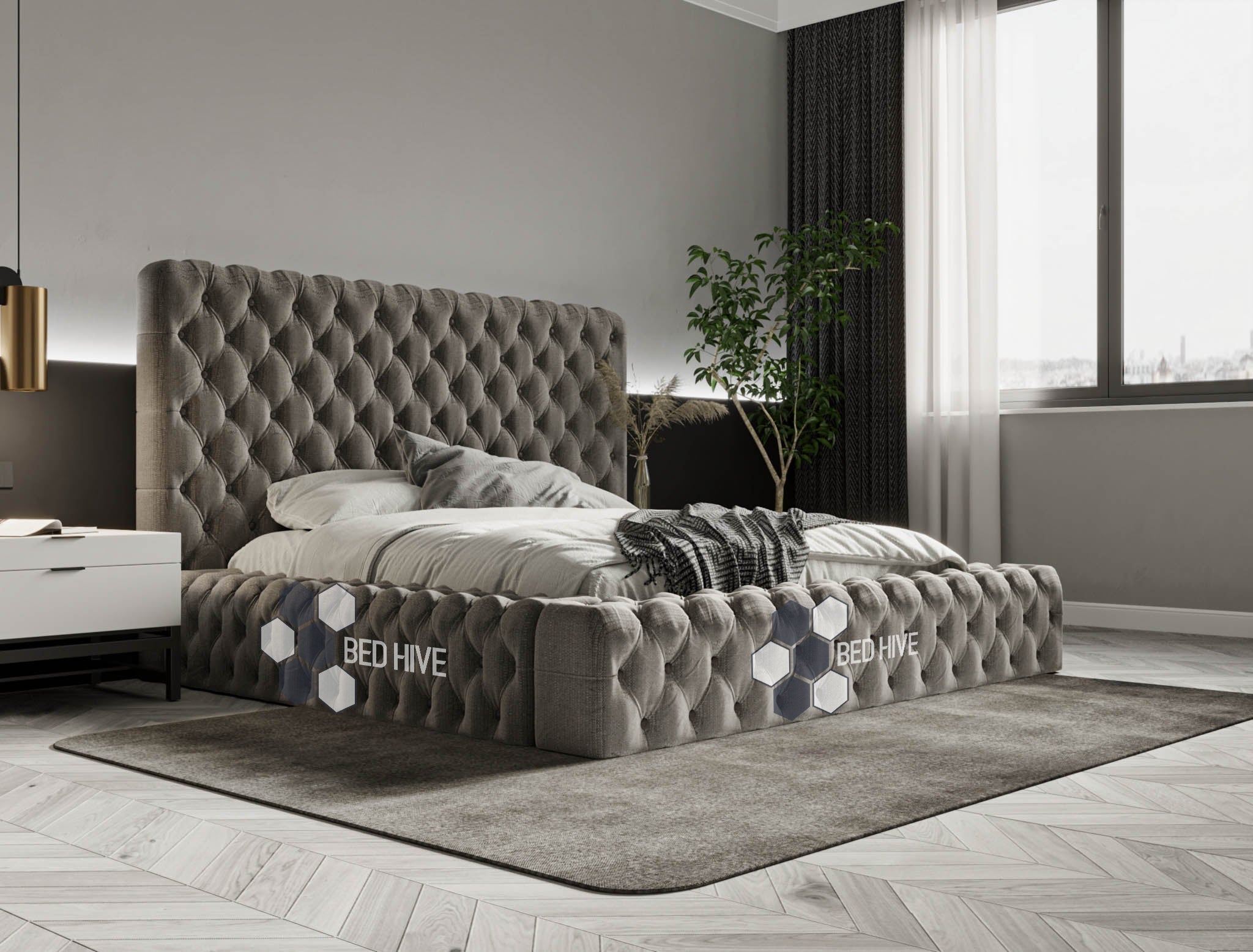Ambassador Chesterfield Bed Frame, Chesterfield bed, Grey bed, bed frame, upholstered bed, new bed 