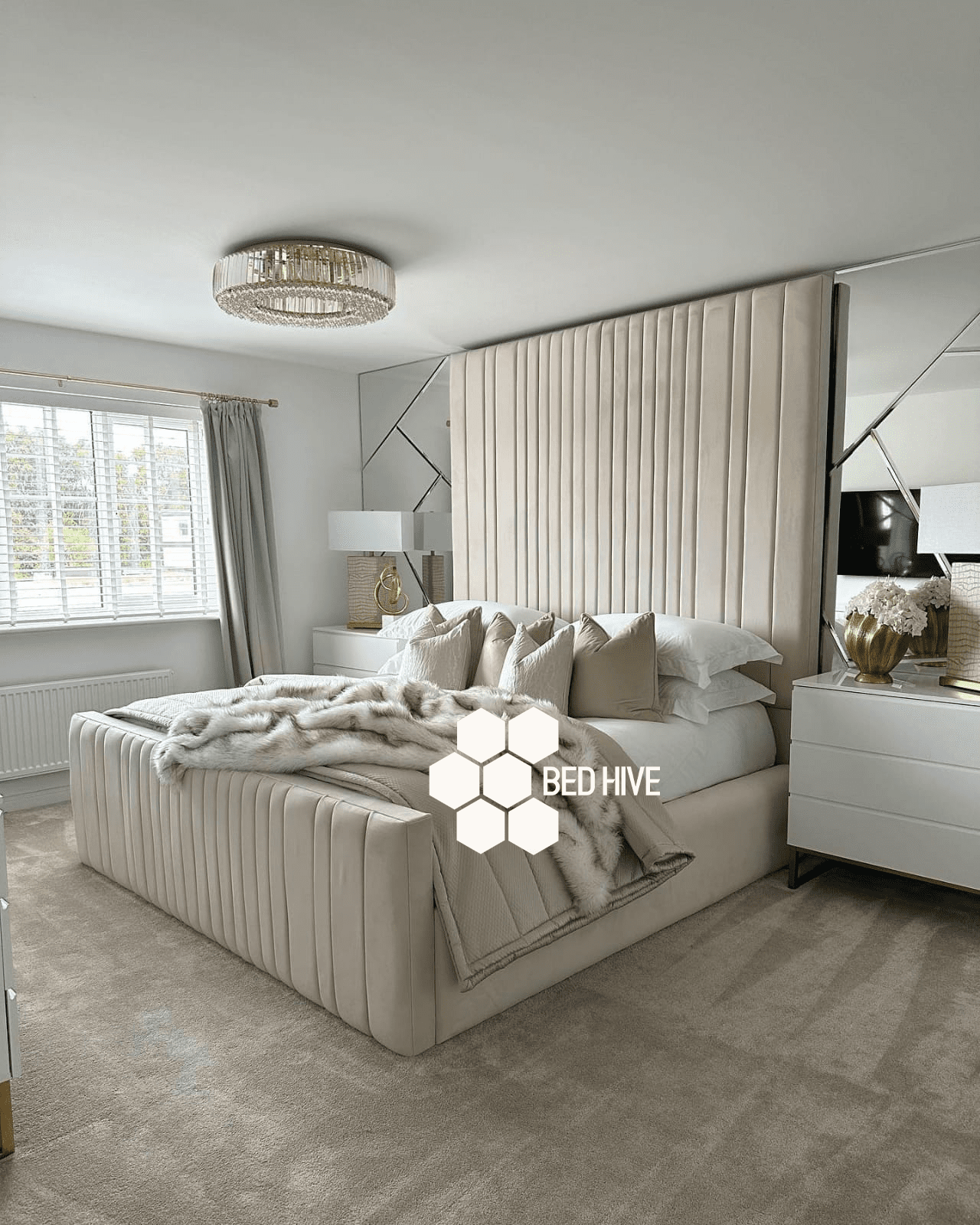 Zen Stripe Line Tall Fabric Upholstered Bed Frame
