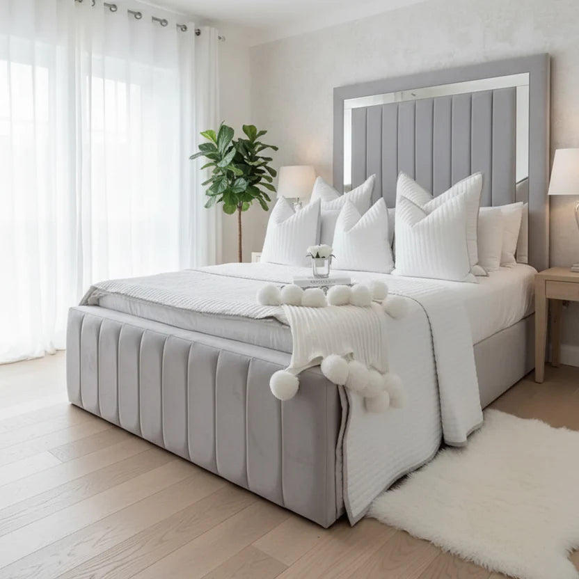 London Panel Mirror Footboard Bed With Optional Ottoman Gas Lift Storage