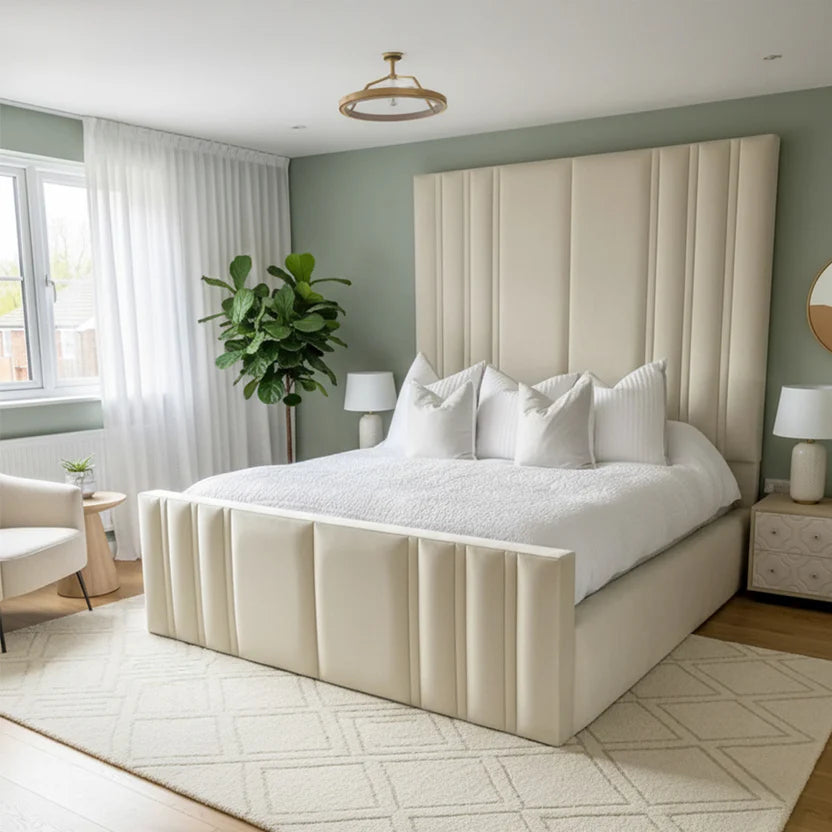 Crown Panel Luxury Bed With Optional Ottoman Gas Lift Storage