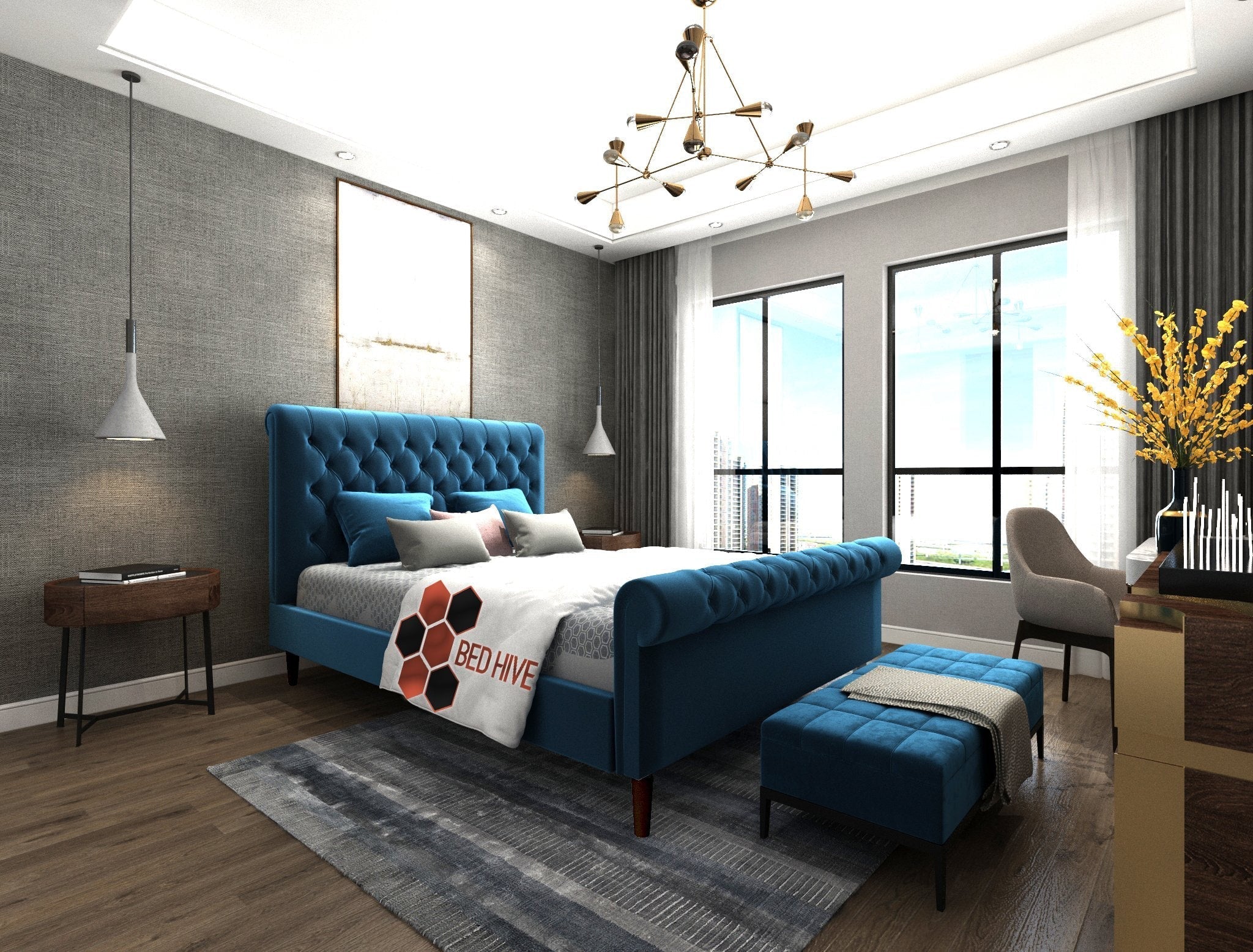 Esty Chesterfield Sleigh Bed - Bed Hive