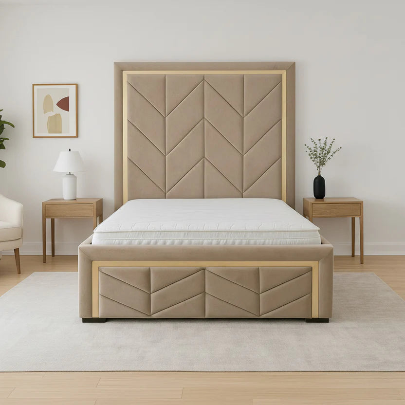 Tower Strip Luxury Bed With Optional Ottoman Gas Lift Storage