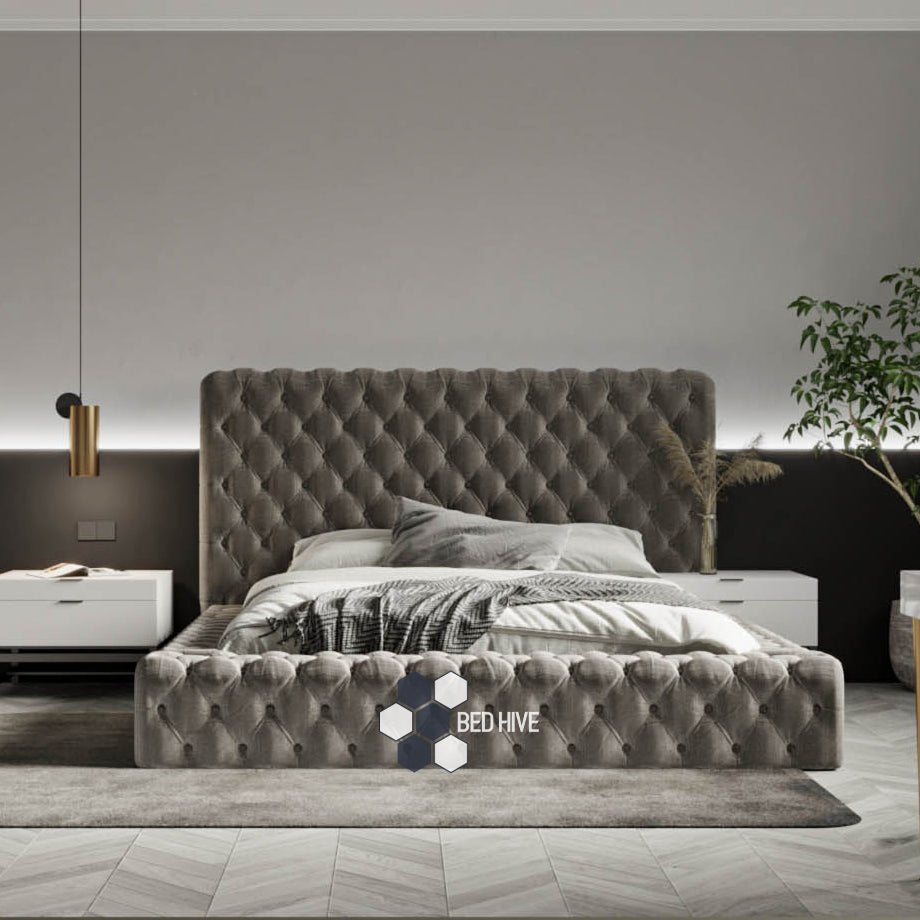 Ambassador Chesterfield Bed Frame, Chesterfield bed, Grey bed, bed frame, upholstered bed, new bed 