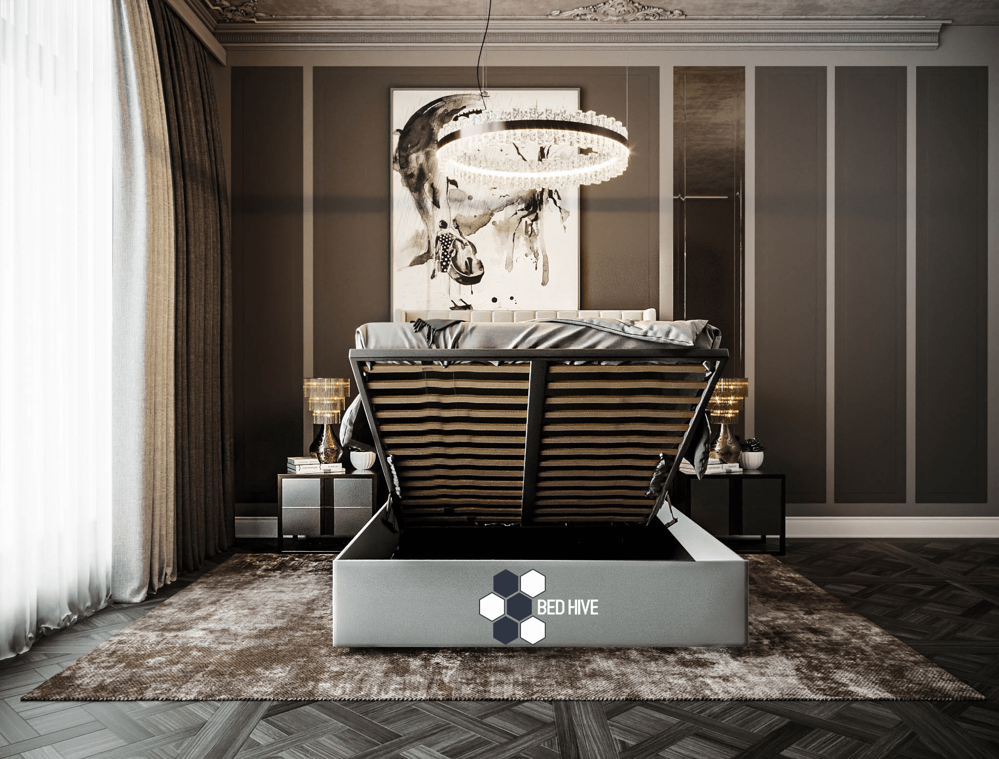 Kimberly Chesterfield Winged Stripe Panel Lines Bed