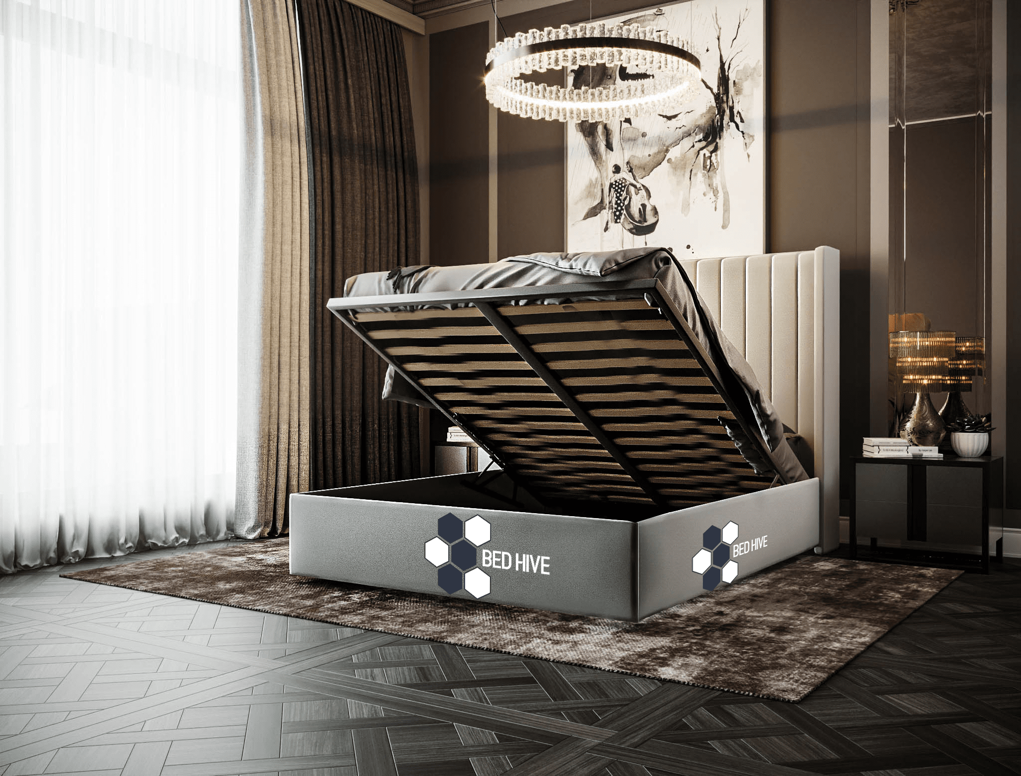 Kimberly Chesterfield Winged Stripe Panel Lines Bed