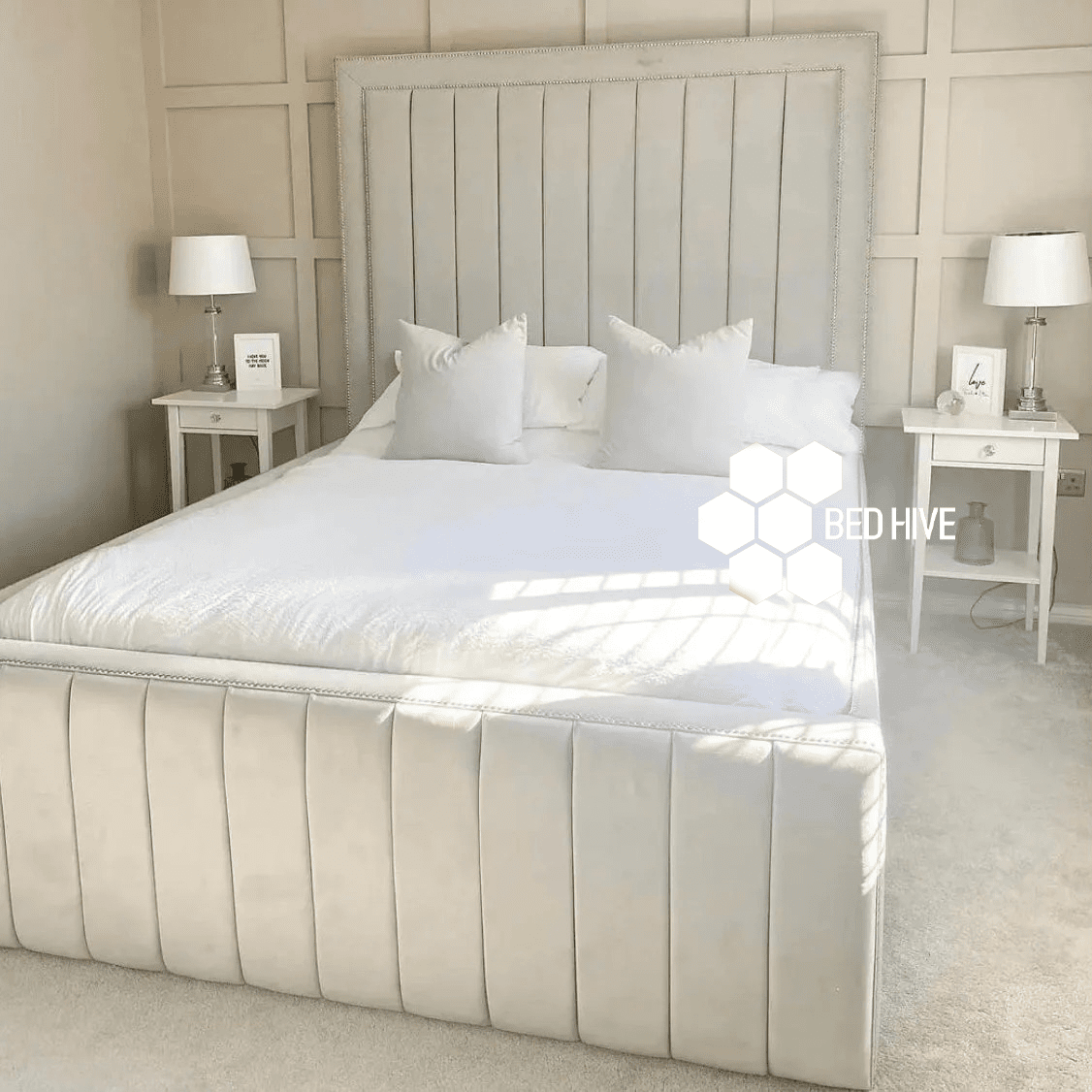 Rosie Panel Upholstered Stripe Line Chesterfield Bed Frame