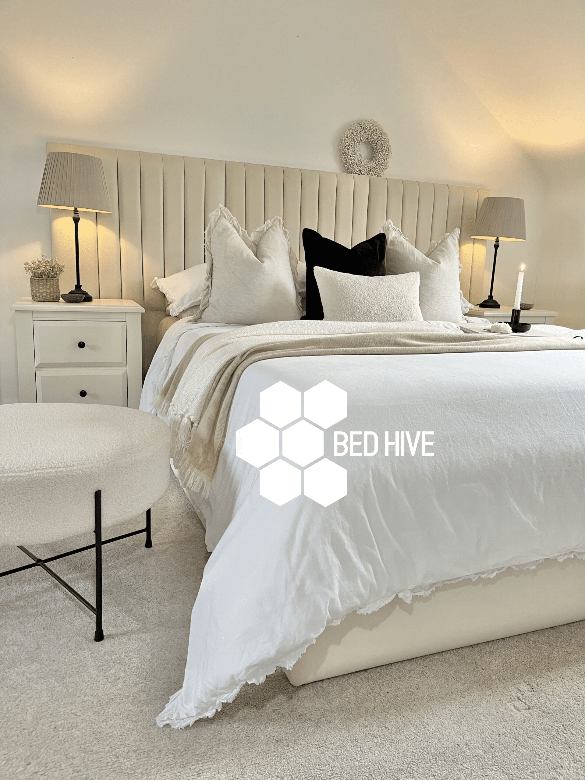 Eve Tall Wide Extended Headboard Upholstered Fabric Bed